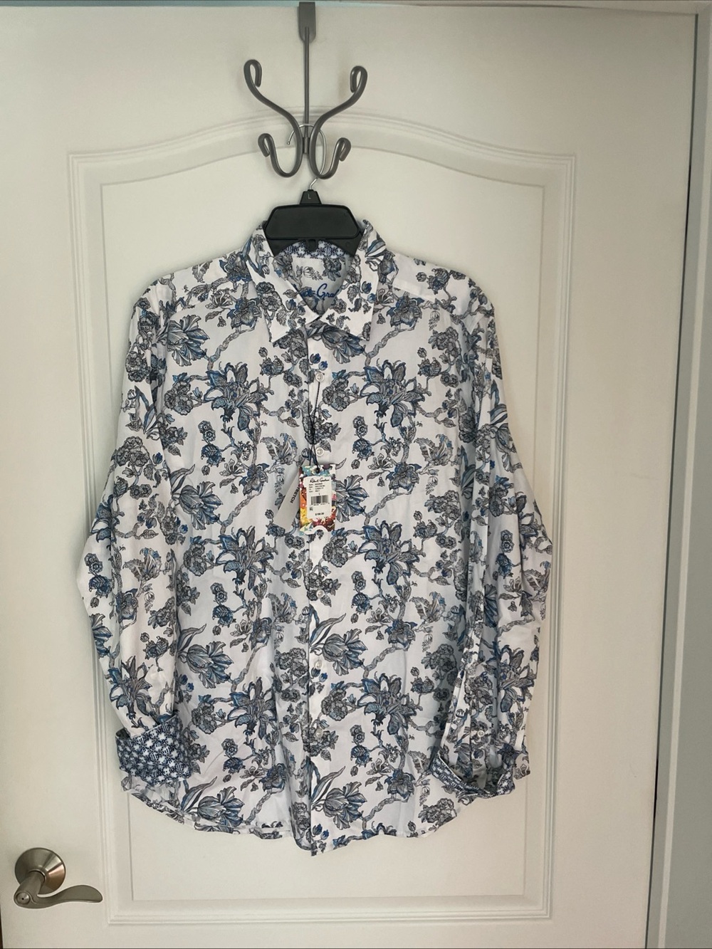 Robert Graham Mcgowan Shirt Mens Medium Blue White Floral Long Sleeve $198 NWT